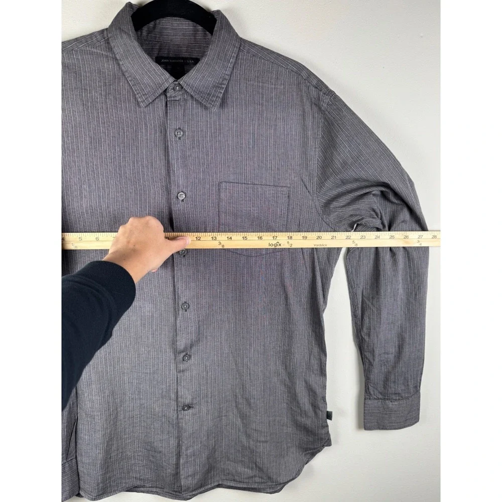 John Varvatos USA Striped Button Down Shirt Gray Burgundy Long Sleeve, Mens‎ M